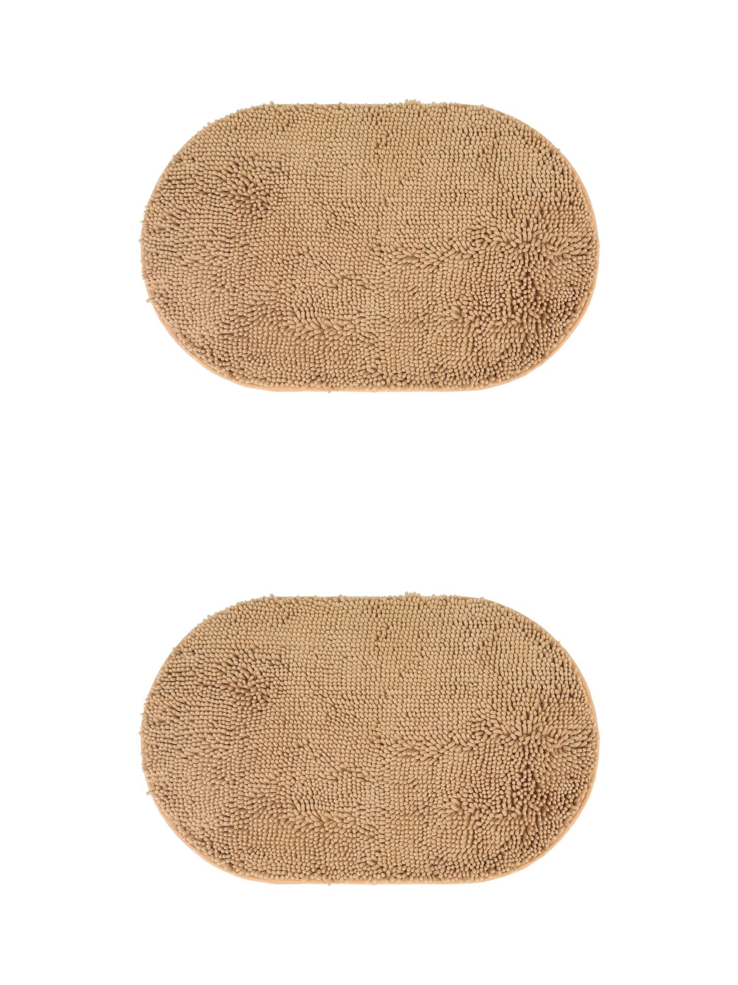 Unique Bargains 2 Pcs Oval Plush Mat Non Slip Washable Rug Khaki 16" x 24"