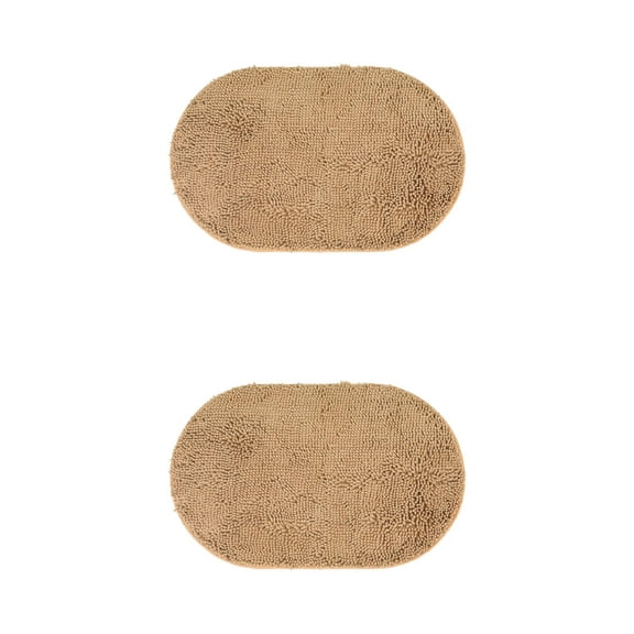 Unique Bargains 2 Pcs Oval Plush Mat Non Slip Washable Rug Khaki 16" x 24"