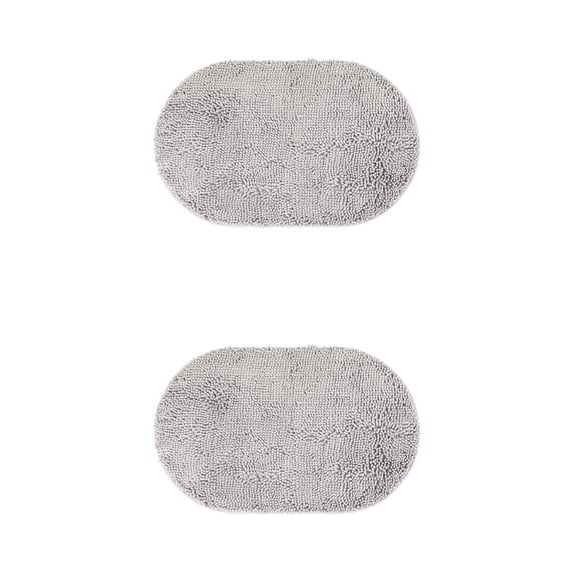 Unique Bargains 2 Pcs Oval Plush Mat Non Slip Washable Rug Light Grey 16" x 24"/20" x 32"