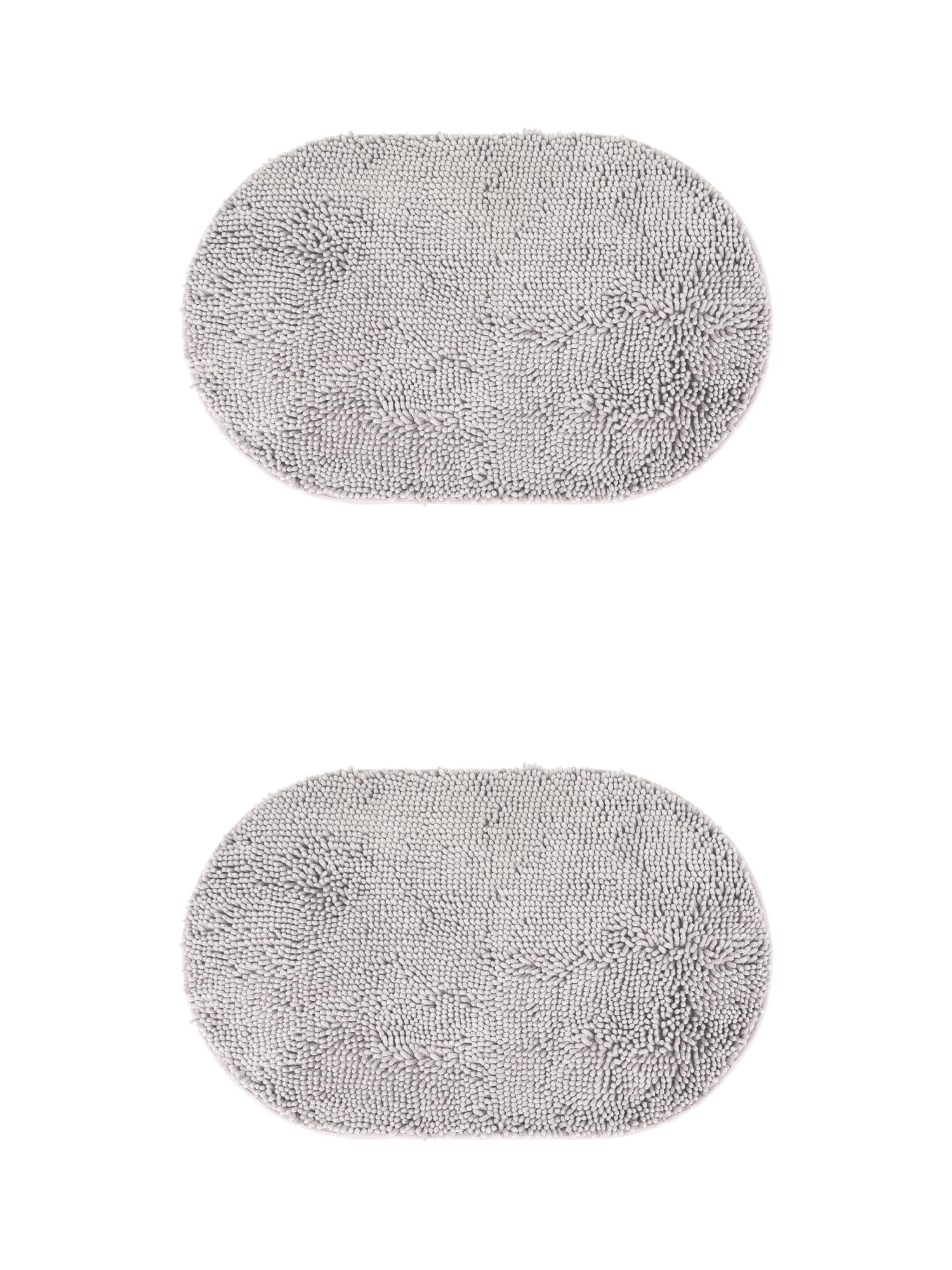 Unique Bargains 2 Pcs Oval Plush Mat Non Slip Washable Rug Light Grey 16" x 24"