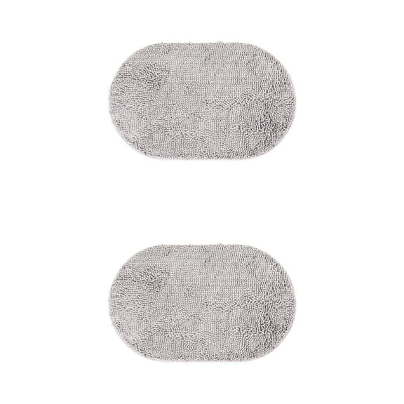 Unique Bargains 2 Pcs Oval Plush Mat Non Slip Washable Rug Light Grey 16" x 24"