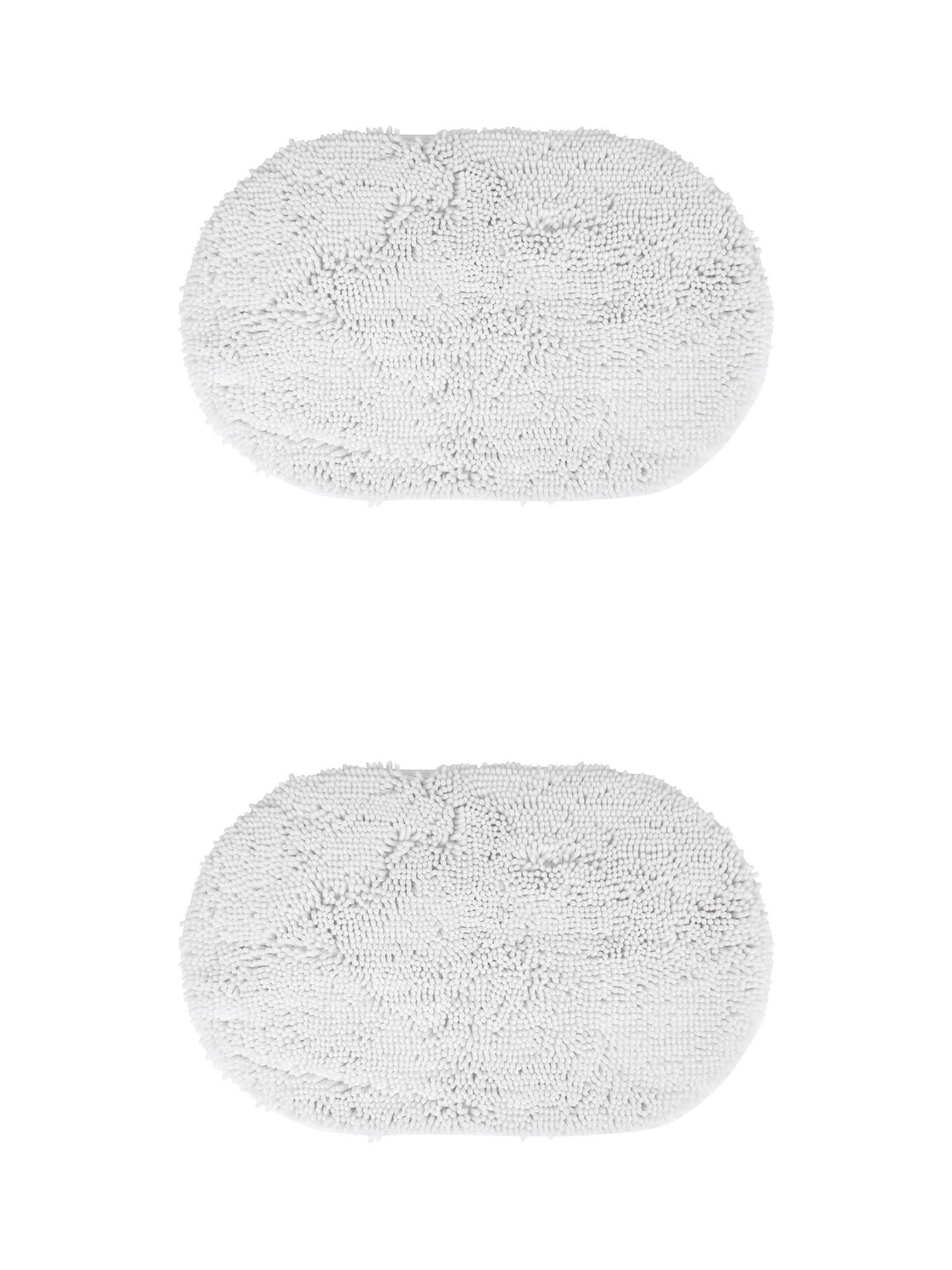 Unique Bargains 2 Pcs Oval Plush Mat Non Slip Washable Rug White 16" x 24"