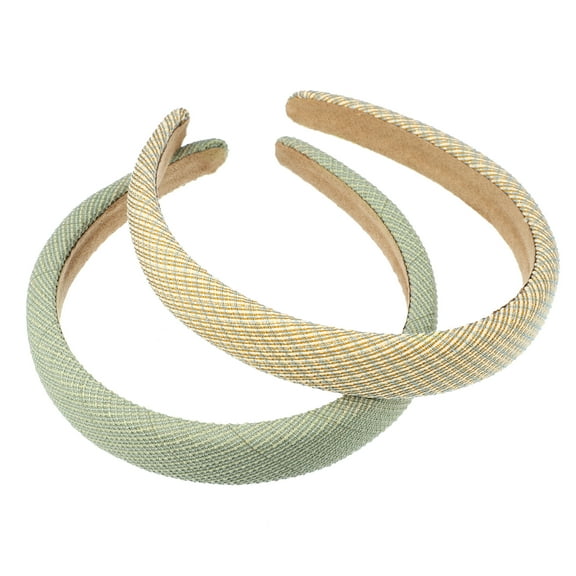 Unique Bargains 2 Pcs Pastoral Stripe Headbands Fashion Anti Slip Hair Accessories for Women Green Beige 0.87" Wide
