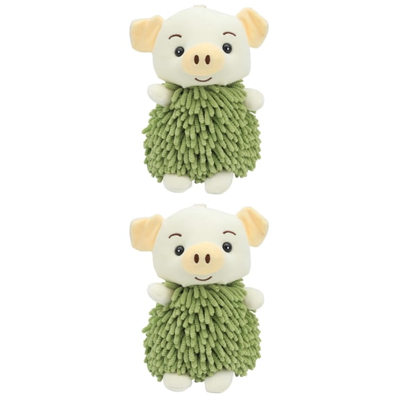 Unique Bargains 2 Pcs Piggy Chenille Hand Towels 7" x 11" Green