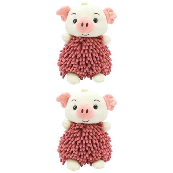 Unique Bargains 2 Pcs Piggy Chenille Hand Towels 7" x 11" Indian Red