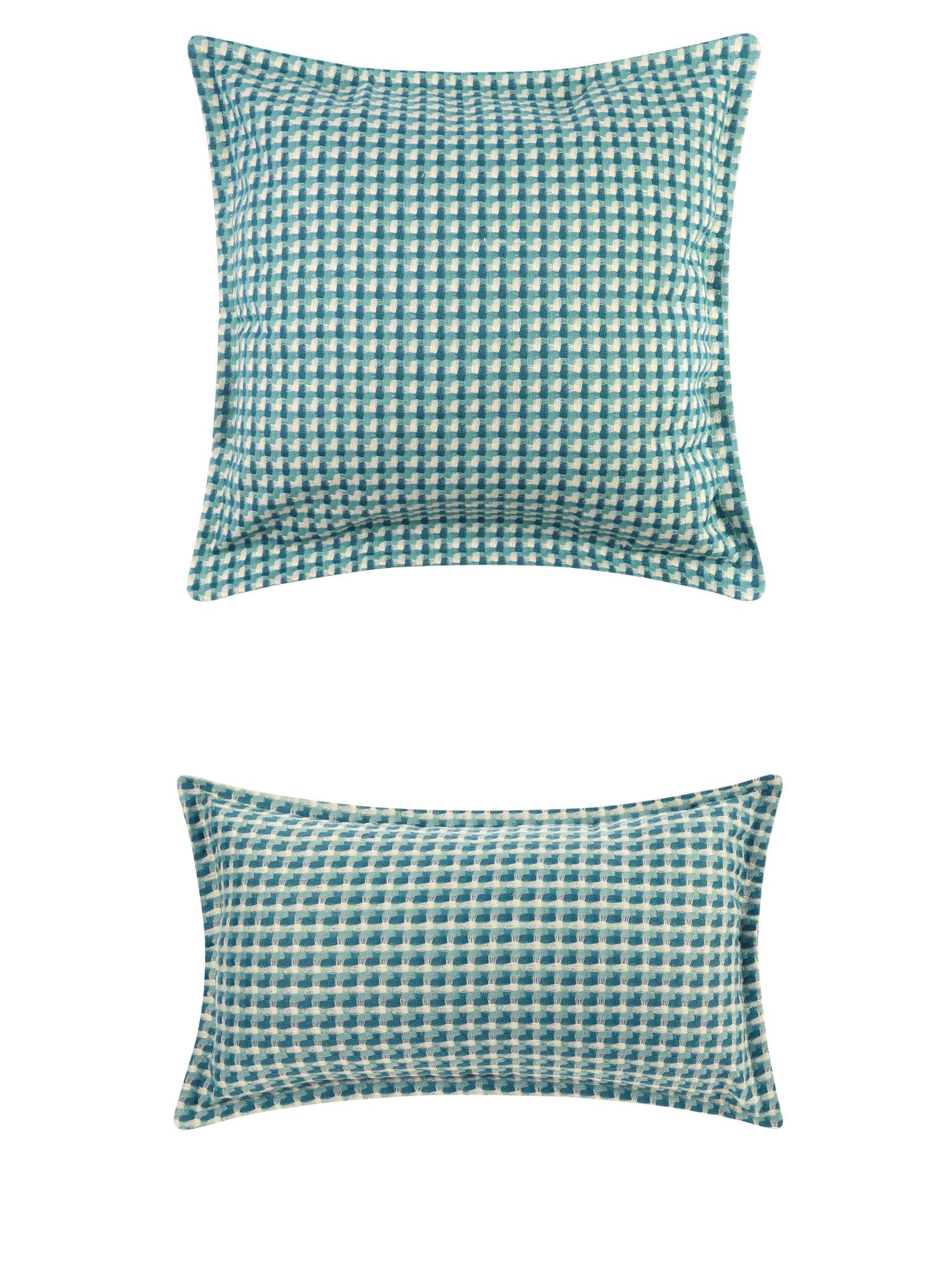 Unique Bargains 2 Pcs Plaid Pillow Covers Square Cushion Covers Decorative Pillow Cases Blue Grid 18" x 18"/12" x 20"