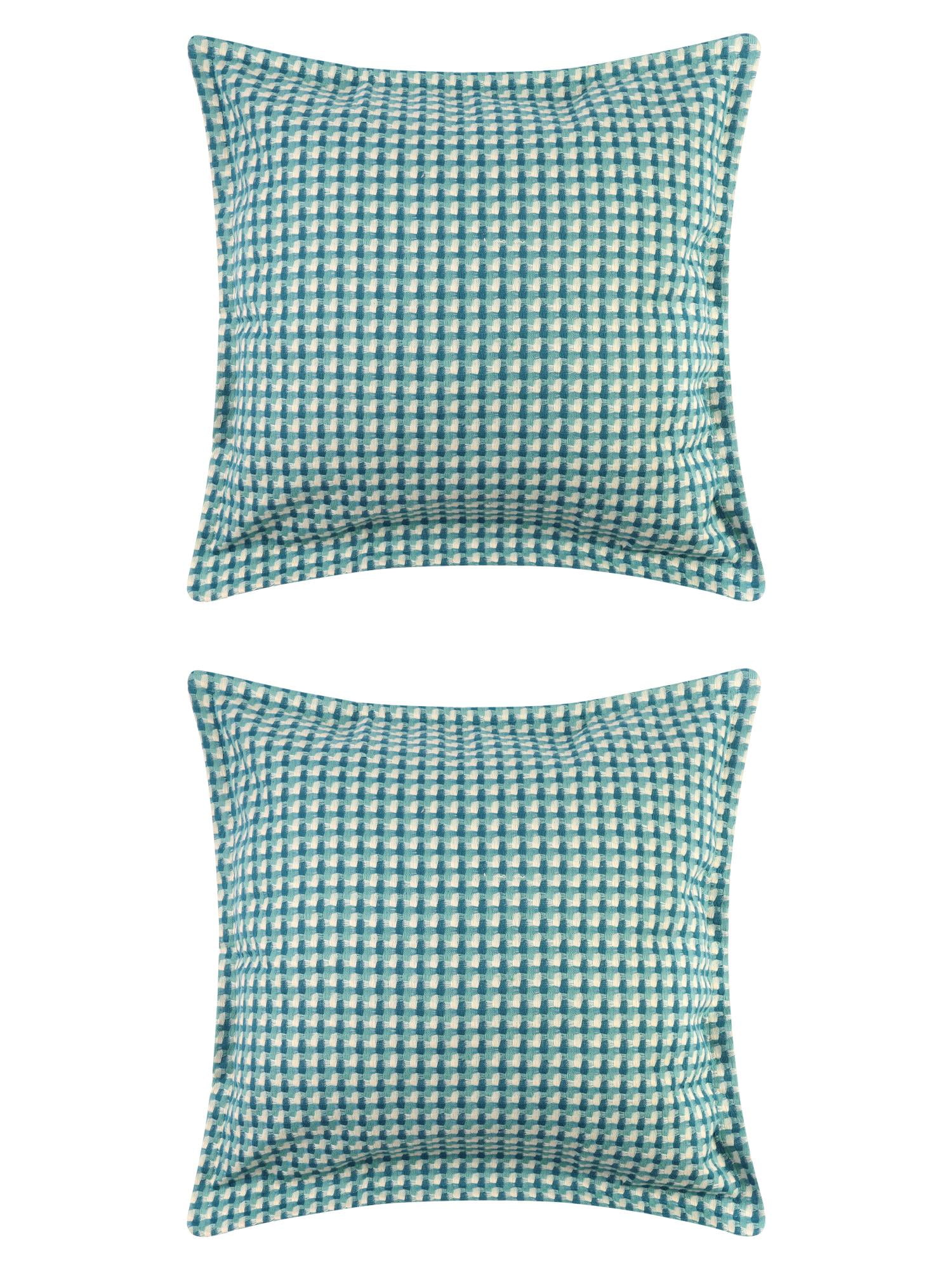 Unique Bargains 2 Pcs Plaid Pillow Covers Square Cushion Covers Decorative Pillow Cases Blue Grid 18" x 18"