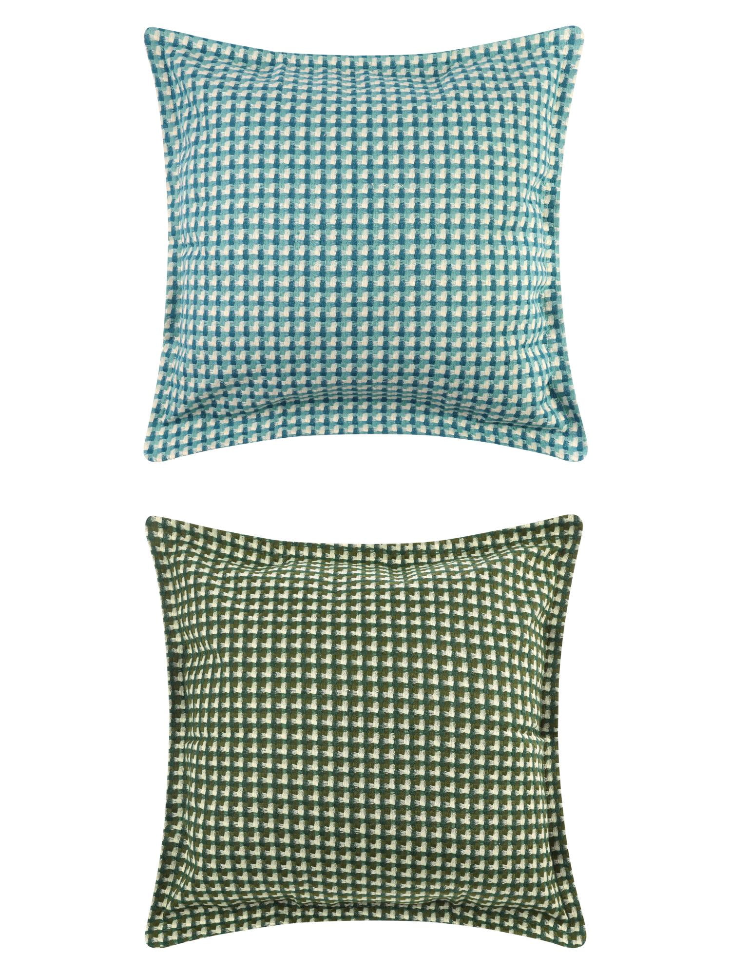 Unique Bargains 2 Pcs Plaid Pillow Covers Square Cushion Covers Decorative Pillow Cases Blue Grid/Green Grid 18" x 18"