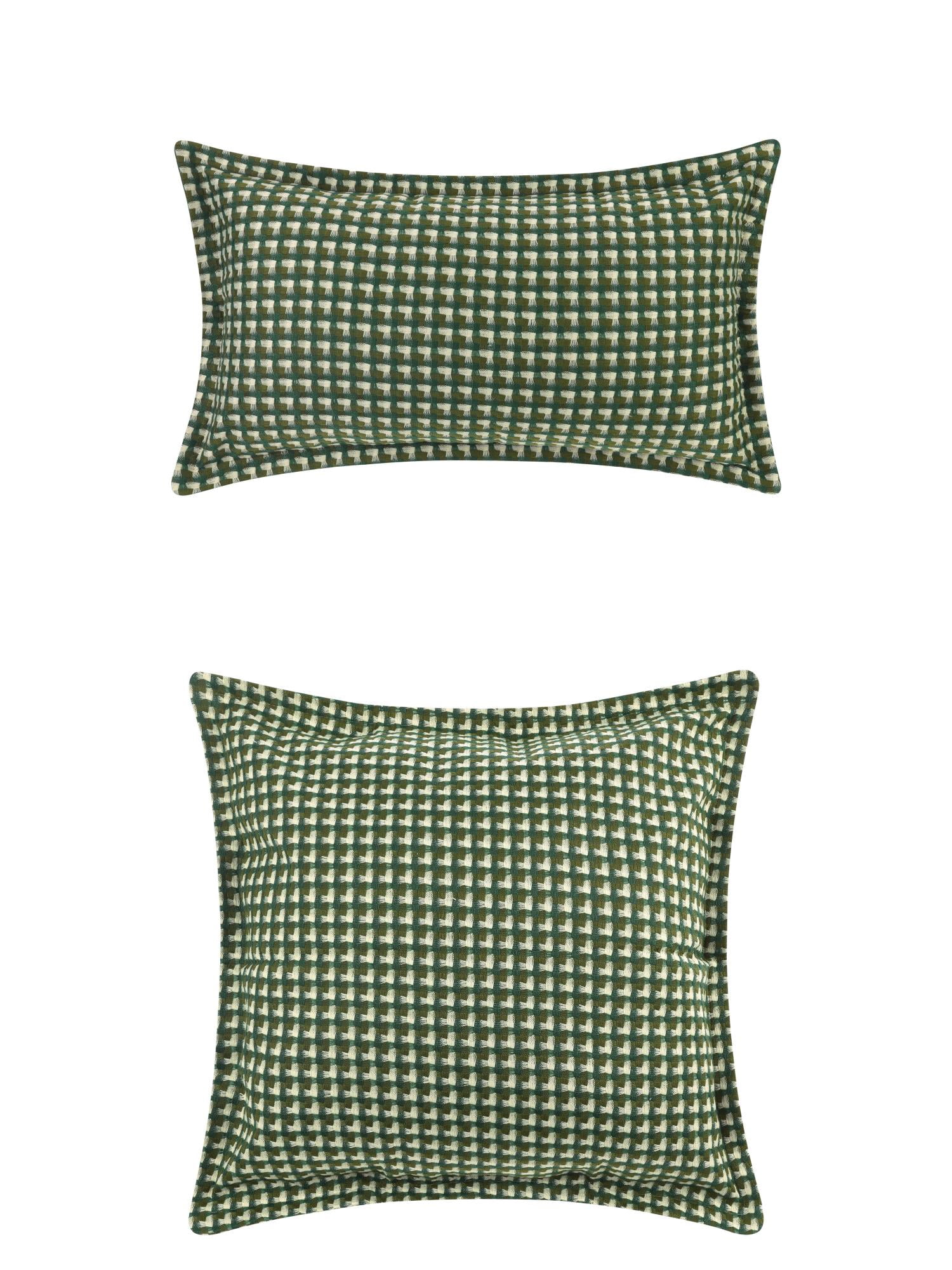 Unique Bargains 2 Pcs Plaid Pillow Covers Square Cushion Covers Decorative Pillow Cases Green Grid 18" x 18"/12" x 20"