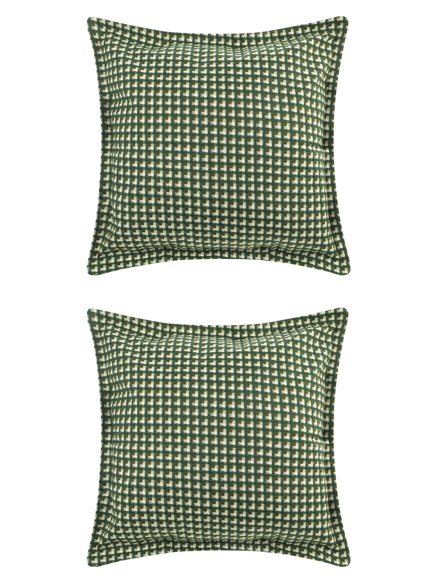 Unique Bargains 2 Pcs Plaid Pillow Covers Square Cushion Covers Decorative Pillow Cases Green Grid 18" x 18"