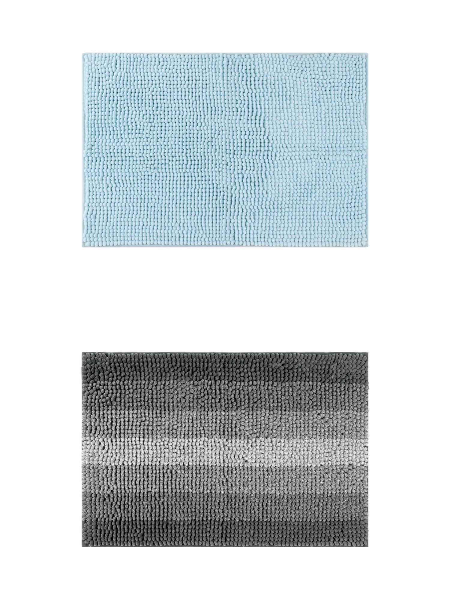 Unique Bargains 2 Pcs Plush Fluffy Extra Thick Mat Blue/Black 16" x 24"