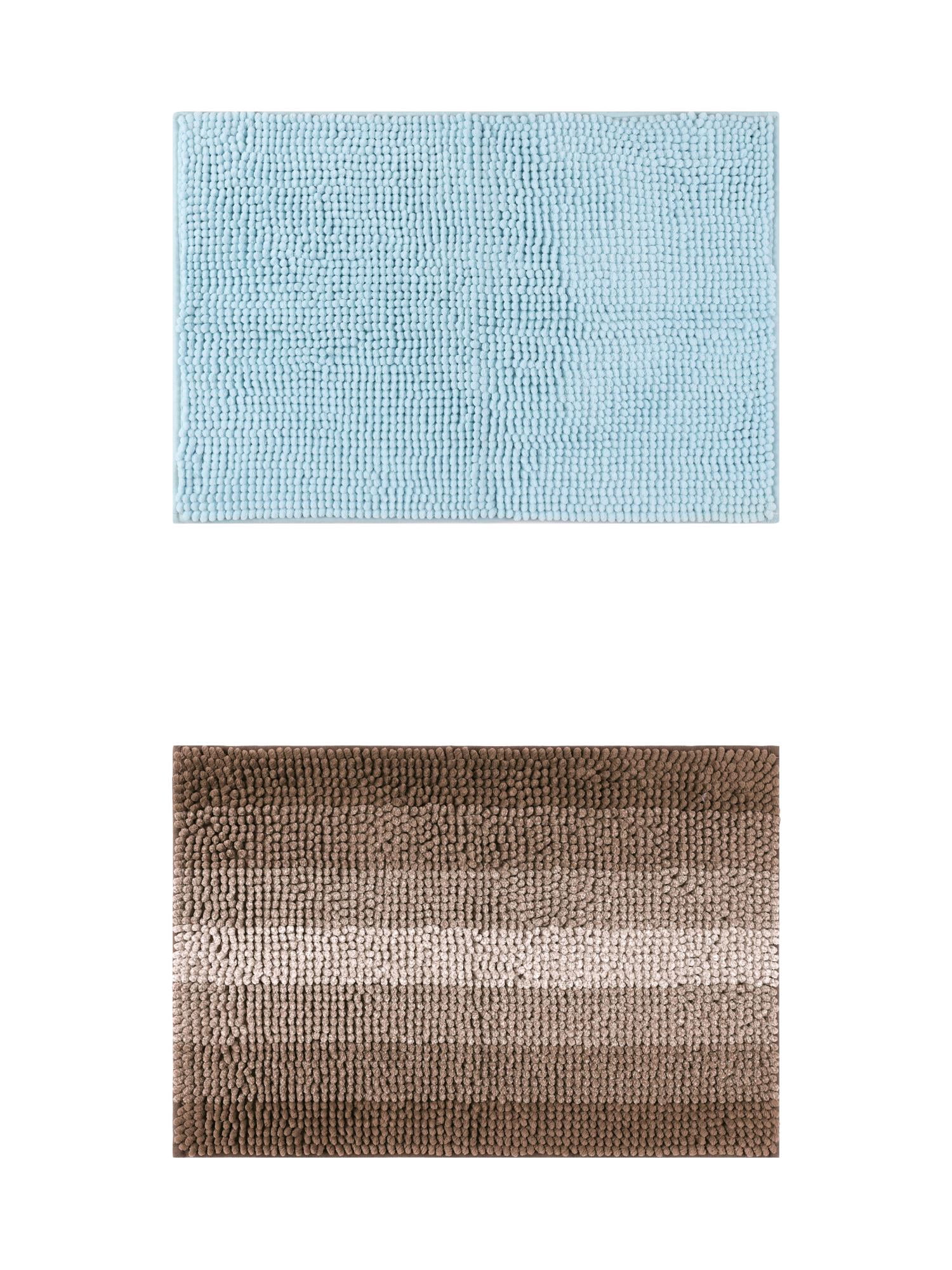 Unique Bargains 2 Pcs Plush Fluffy Extra Thick Mat Blue/Coffee 16" x 24"