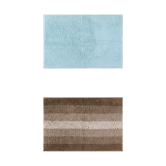 Unique Bargains 2 Pcs Plush Fluffy Extra Thick Mat Blue/Coffee 16" x 24"