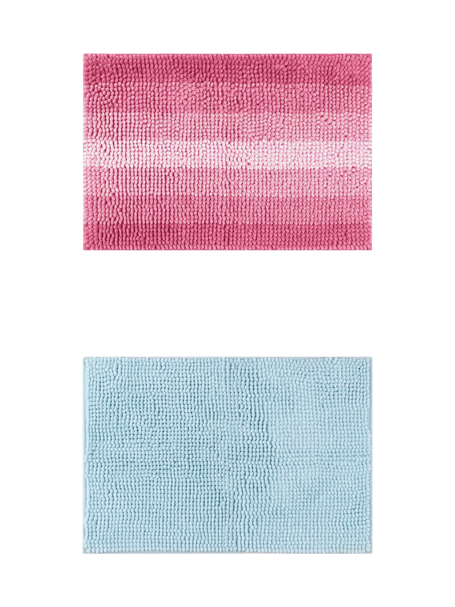 Unique Bargains 2 Pcs Plush Fluffy Extra Thick Mat Blue/Pink 16" x 24"