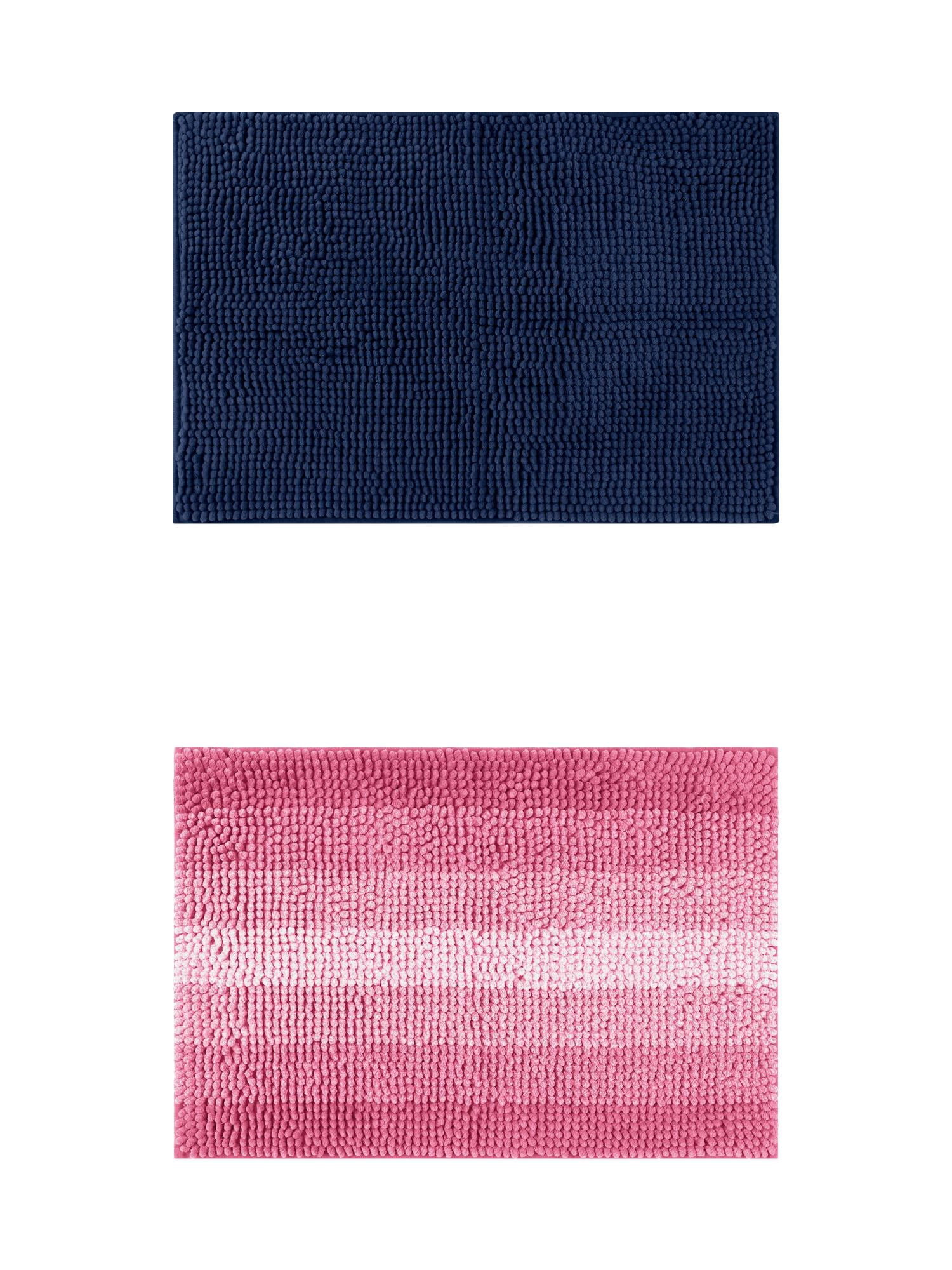Unique Bargains 2 Pcs Plush Fluffy Extra Thick Mat Dark Blue/Pink 16" x 24"