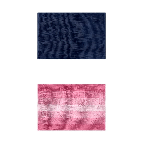 Unique Bargains 2 Pcs Plush Fluffy Extra Thick Mat Dark Blue/Pink 16" x 24"