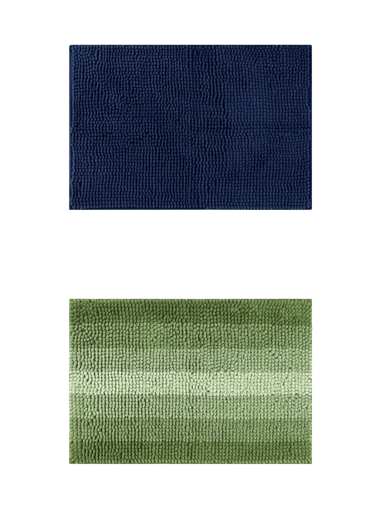 Unique Bargains 2 Pcs Plush Fluffy Extra Thick Mat Green/Dark Blue 20" x 32"