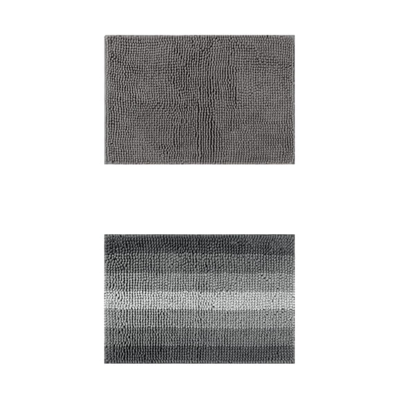 Unique Bargains 2 Pcs Plush Fluffy Extra Thick Mat Grey/Black 16" x 24"