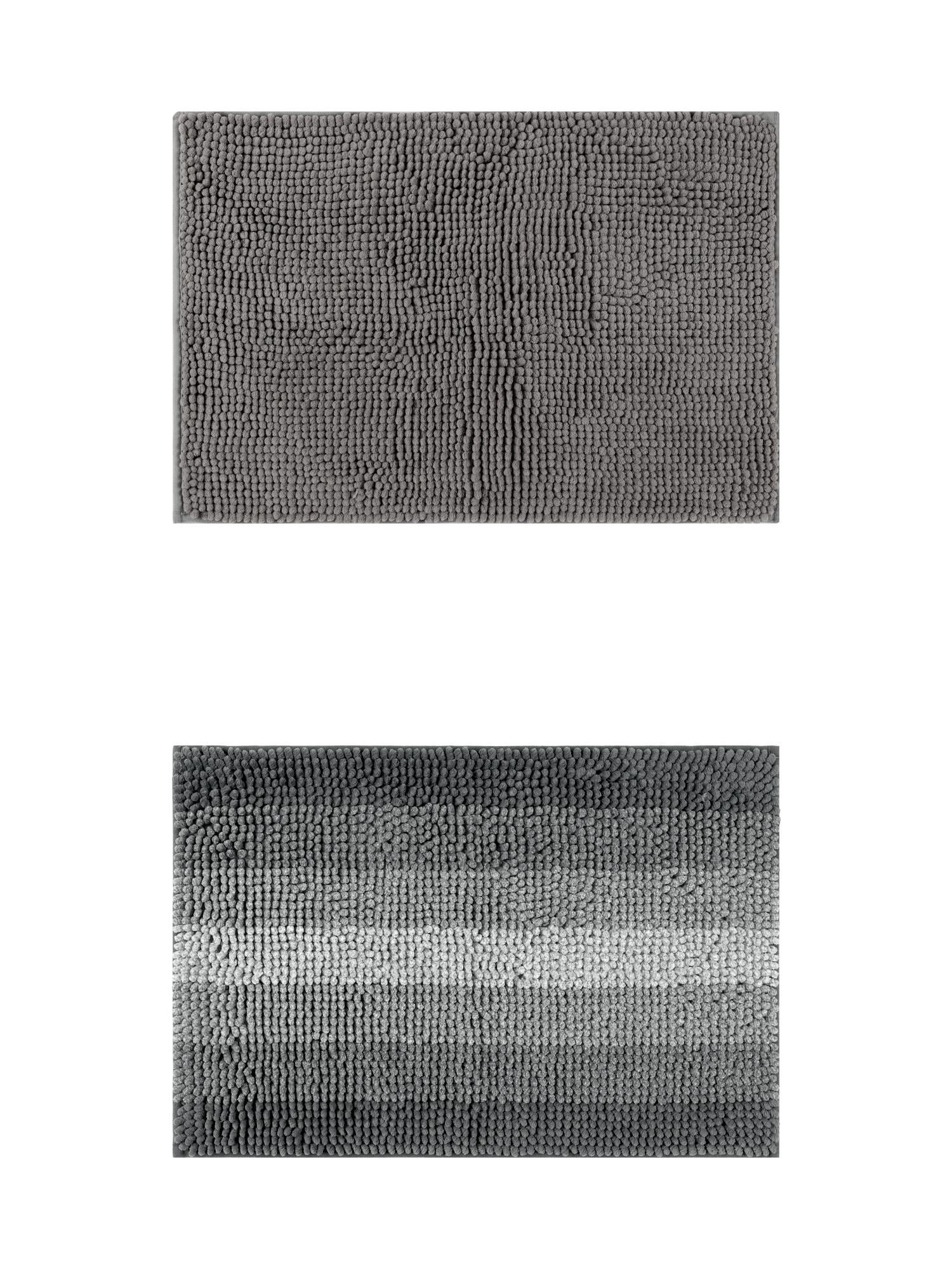 Unique Bargains 2 Pcs Plush Fluffy Extra Thick Mat Grey/Black 20" x 32"