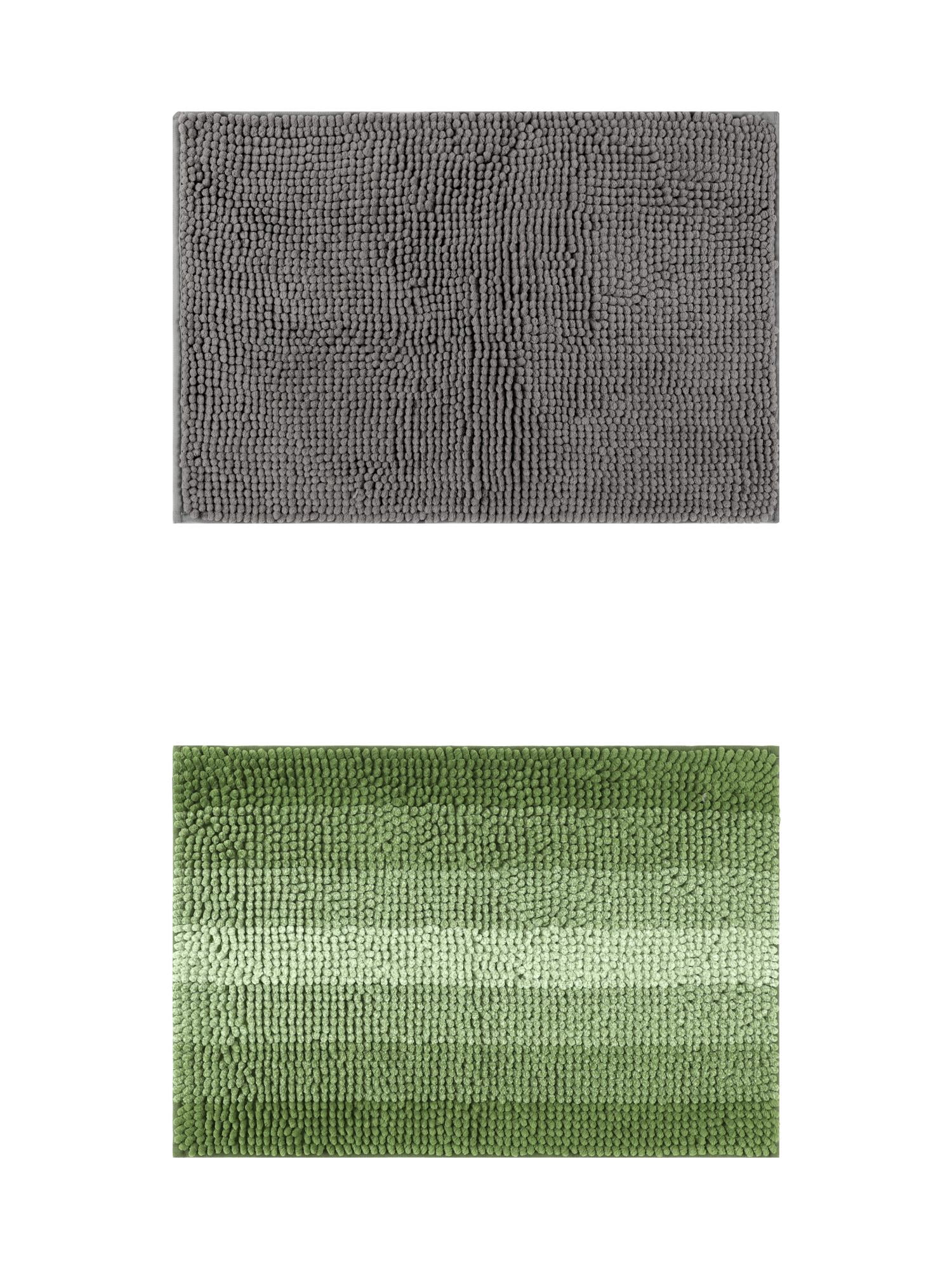 Unique Bargains 2 Pcs Plush Fluffy Extra Thick Mat Grey/Green 16" x 24"