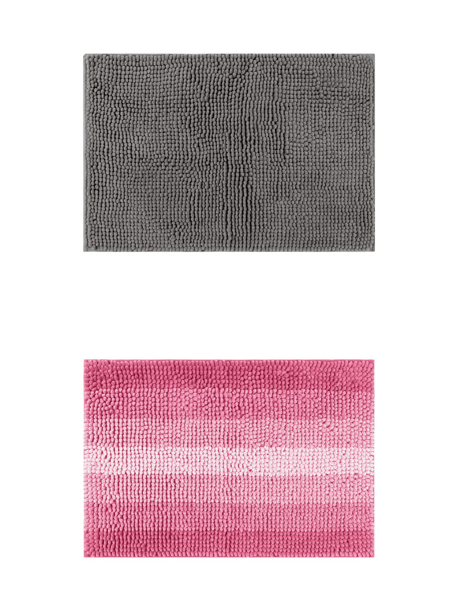 Unique Bargains 2 Pcs Plush Fluffy Extra Thick Mat Grey/Pink 16" x 24"