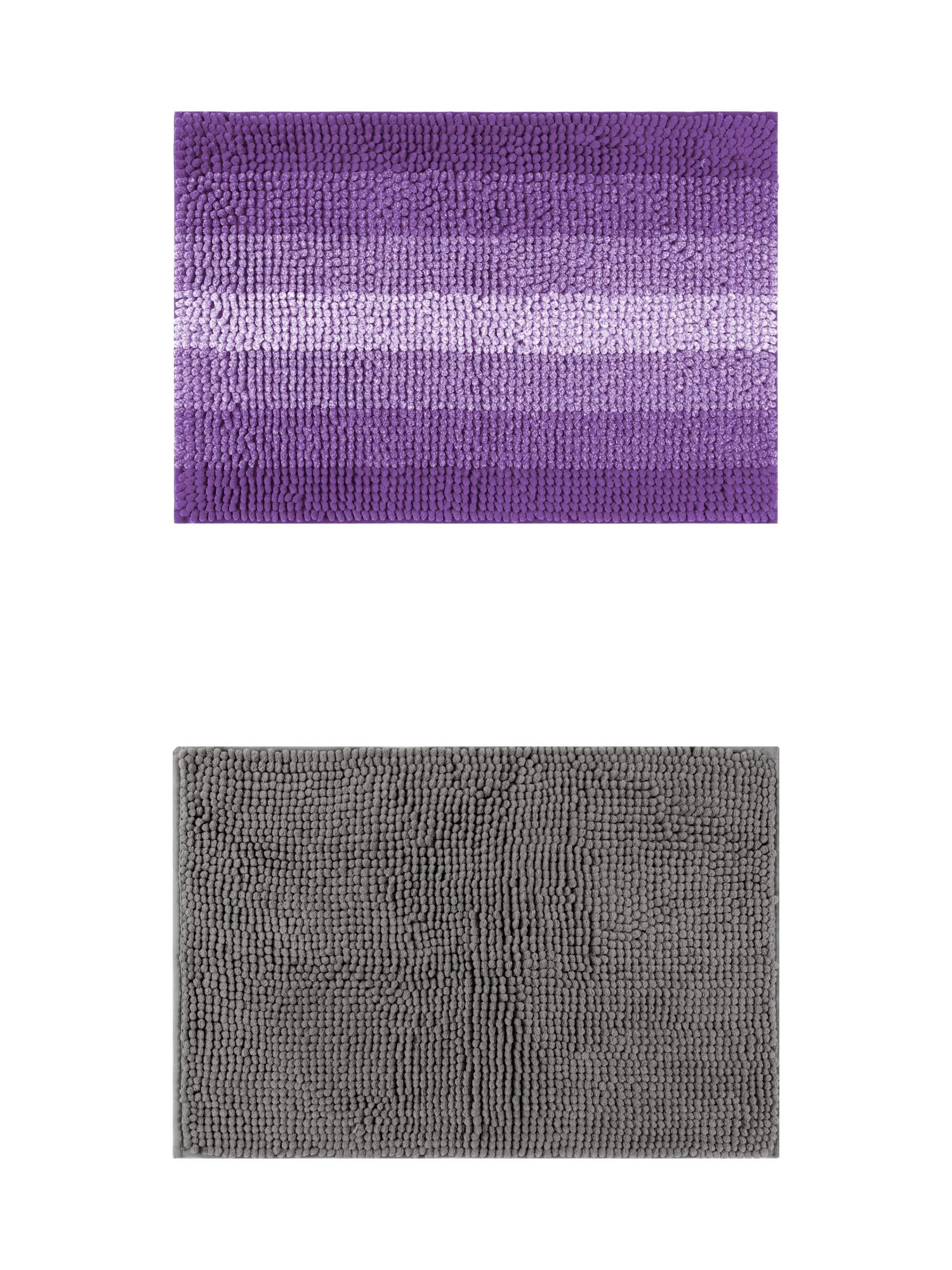 Unique Bargains 2 Pcs Plush Fluffy Extra Thick Mat Grey/Purple 16" x 24"