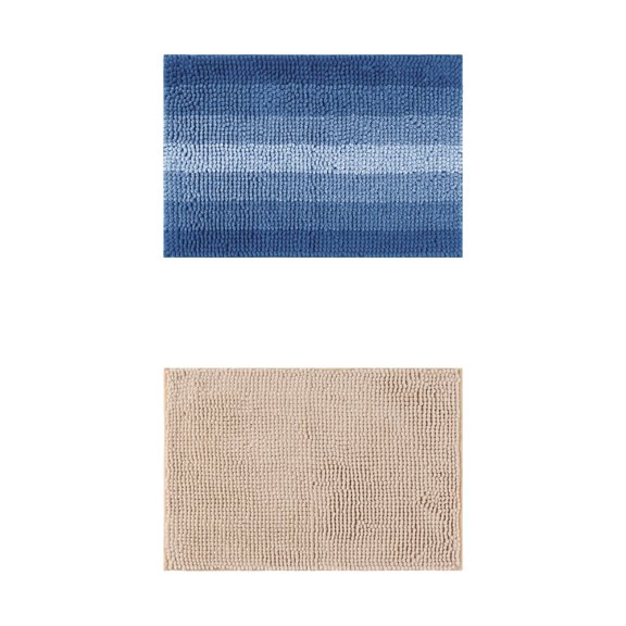 Unique Bargains 2 Pcs Plush Fluffy Extra Thick Mat Khaki/Navy Blue 16" x 24"