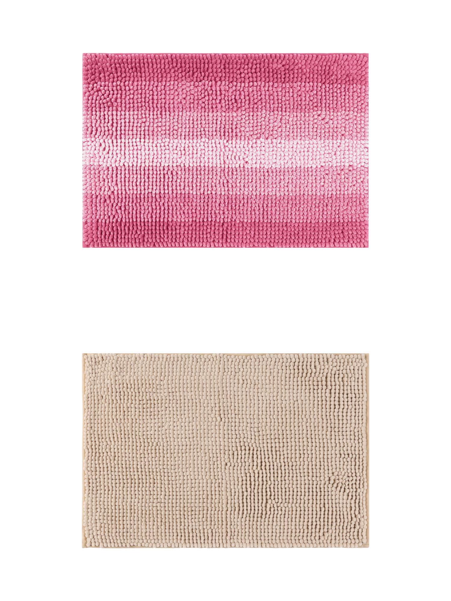 Unique Bargains 2 Pcs Plush Fluffy Extra Thick Mat Khaki/Pink 16" x 24"