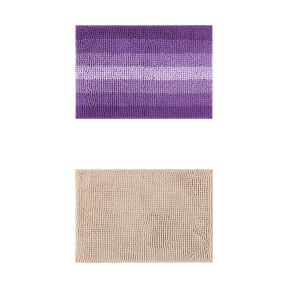 Unique Bargains 2 Pcs Plush Fluffy Extra Thick Mat Khaki/Purple 16" x 24"