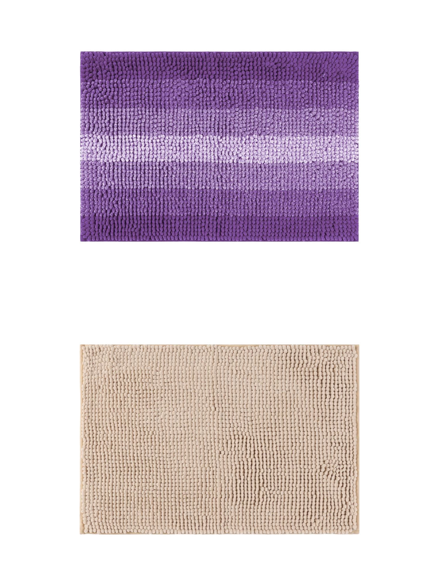 Unique Bargains 2 Pcs Plush Fluffy Extra Thick Mat Khaki/Purple 20" x 32"