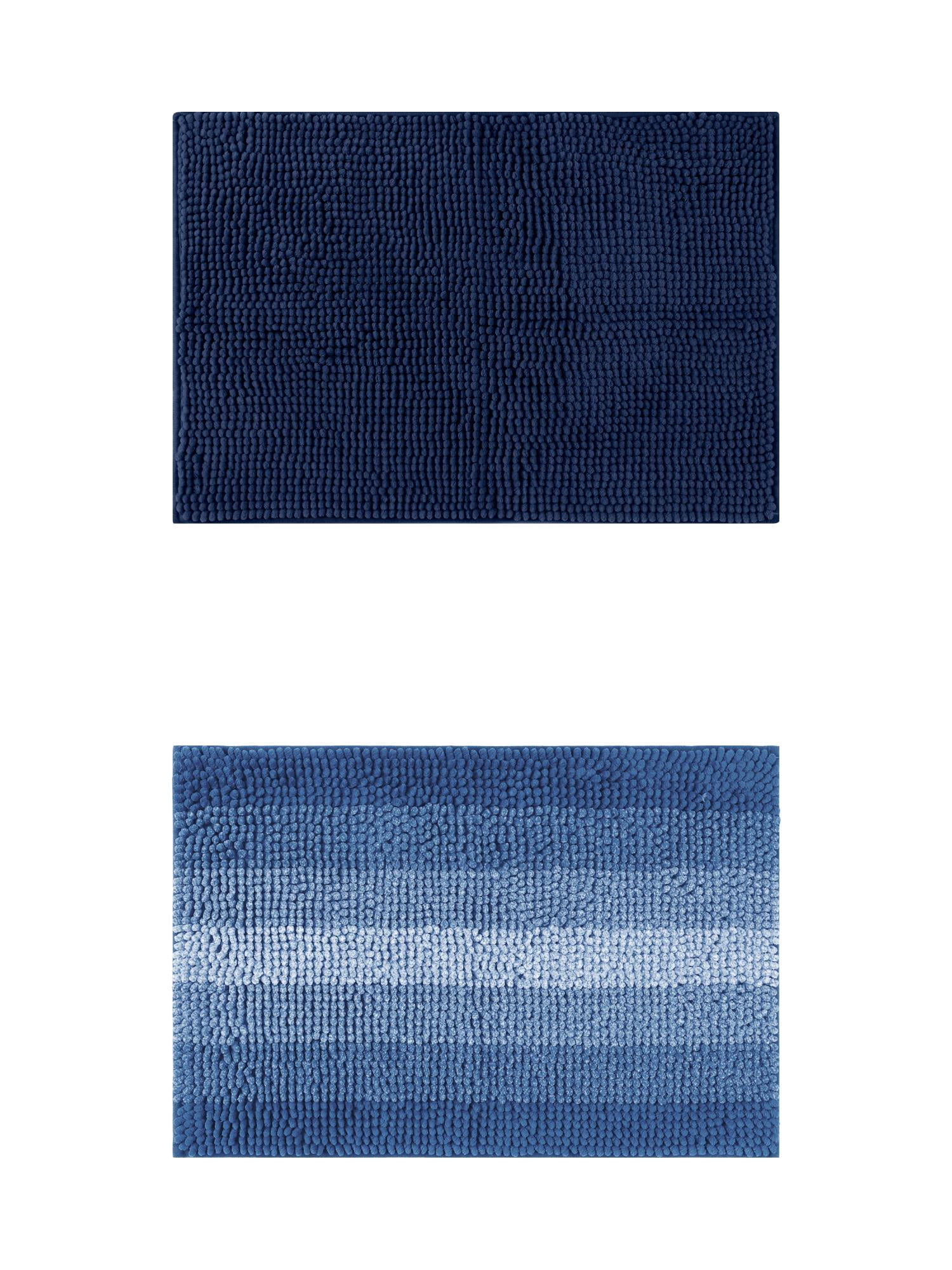 Unique Bargains 2 Pcs Plush Fluffy Extra Thick Mat Navy Blue/Dark Blue 20" x 32"