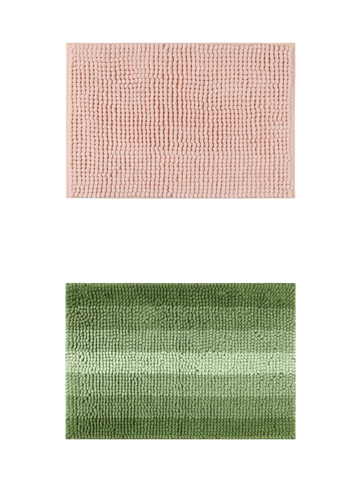 Unique Bargains 2 Pcs Plush Fluffy Extra Thick Mat Pink/Green 20" x 32"