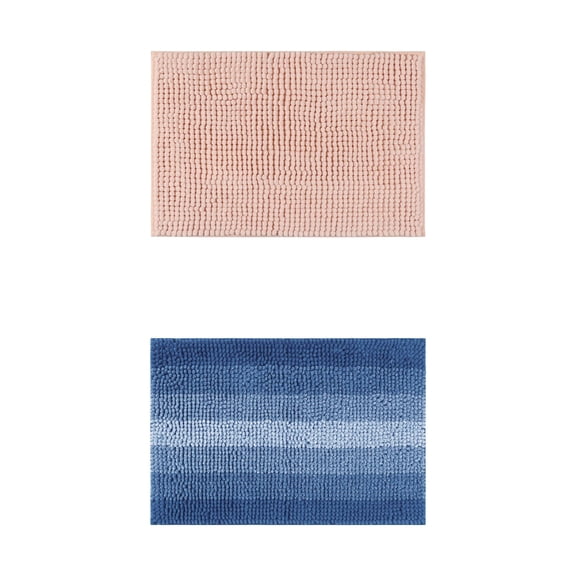 Unique Bargains 2 Pcs Plush Fluffy Extra Thick Mat Pink/Navy Blue 16" x 24"