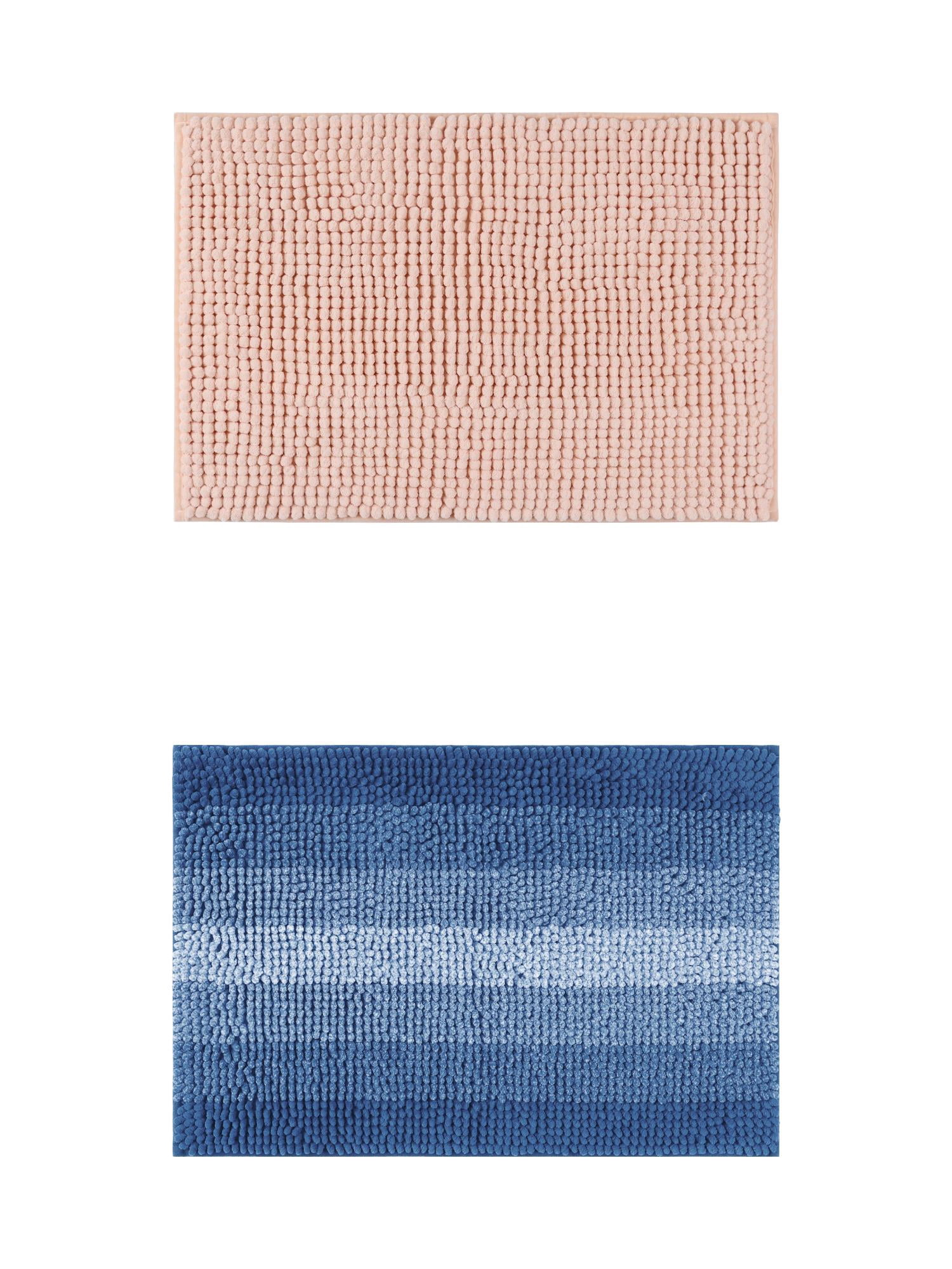 Unique Bargains 2 Pcs Plush Fluffy Extra Thick Mat Pink/Navy Blue 20" x 32"
