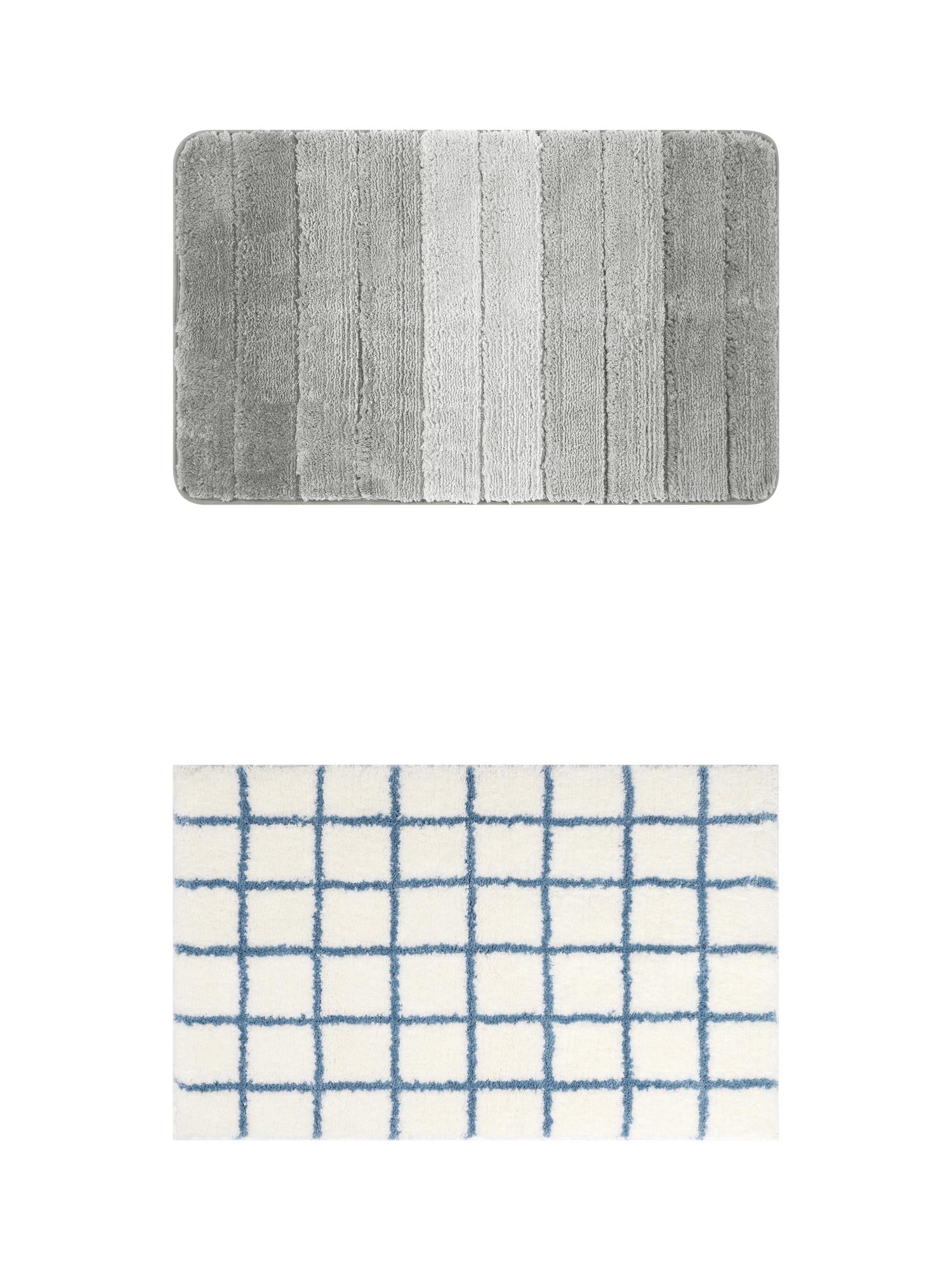 Unique Bargains 2 Pcs Plush Gradient Bath Rugs Blue/Grey 20" x 32"