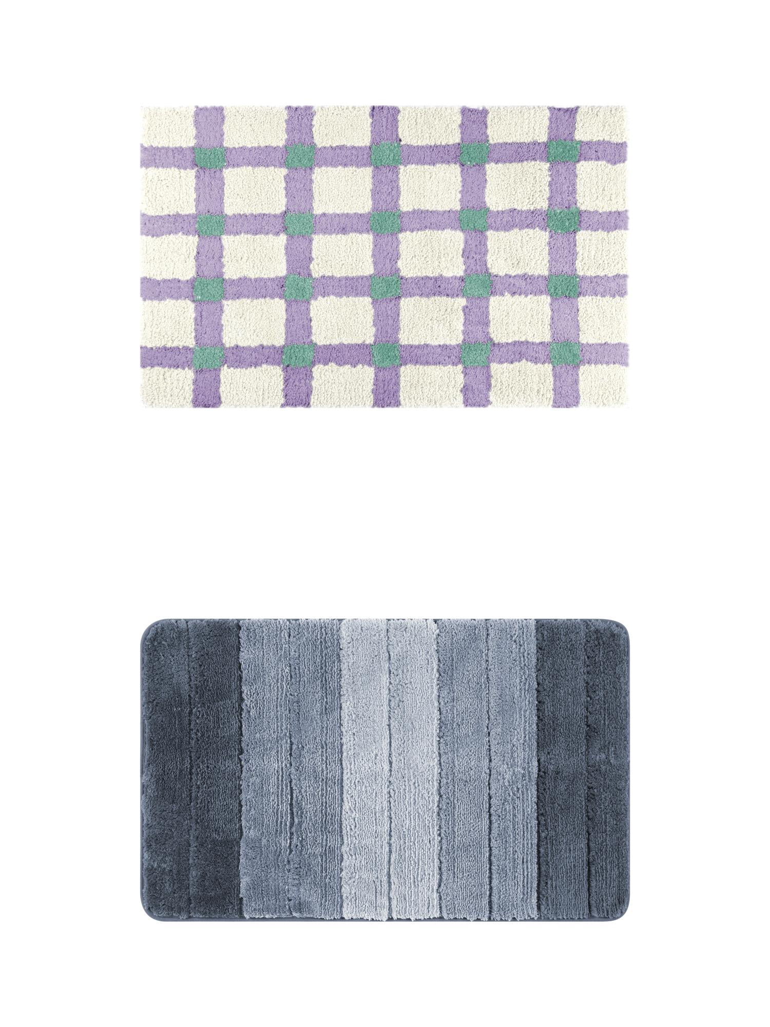 Unique Bargains 2 Pcs Plush Gradient Bath Rugs Blue/Purple Green 16" x 24"