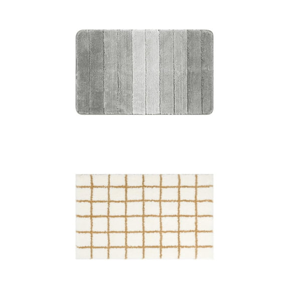 Unique Bargains 2 Pcs Plush Gradient Bath Rugs Brown/Grey 16" x 24"