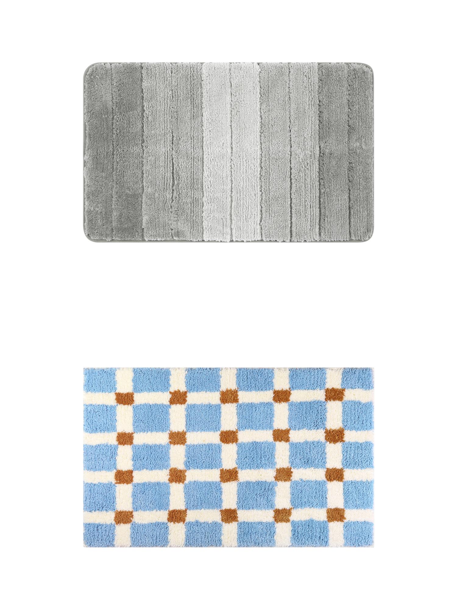 Unique Bargains 2 Pcs Plush Gradient Bath Rugs Deep Blue/Grey 20" x 32"