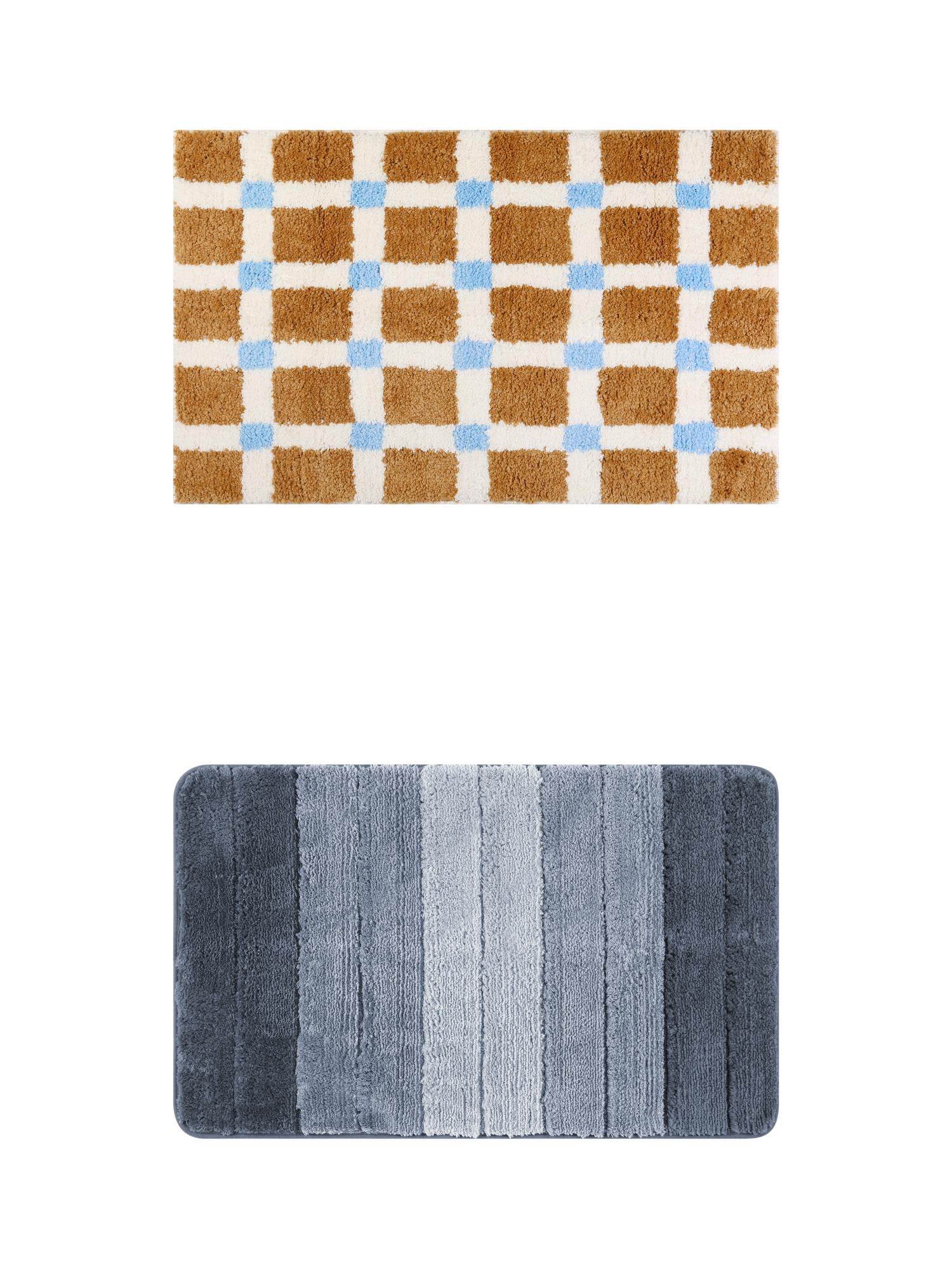 Unique Bargains 2 Pcs Plush Gradient Bath Rugs Deep Brown/Blue 20" x 32"