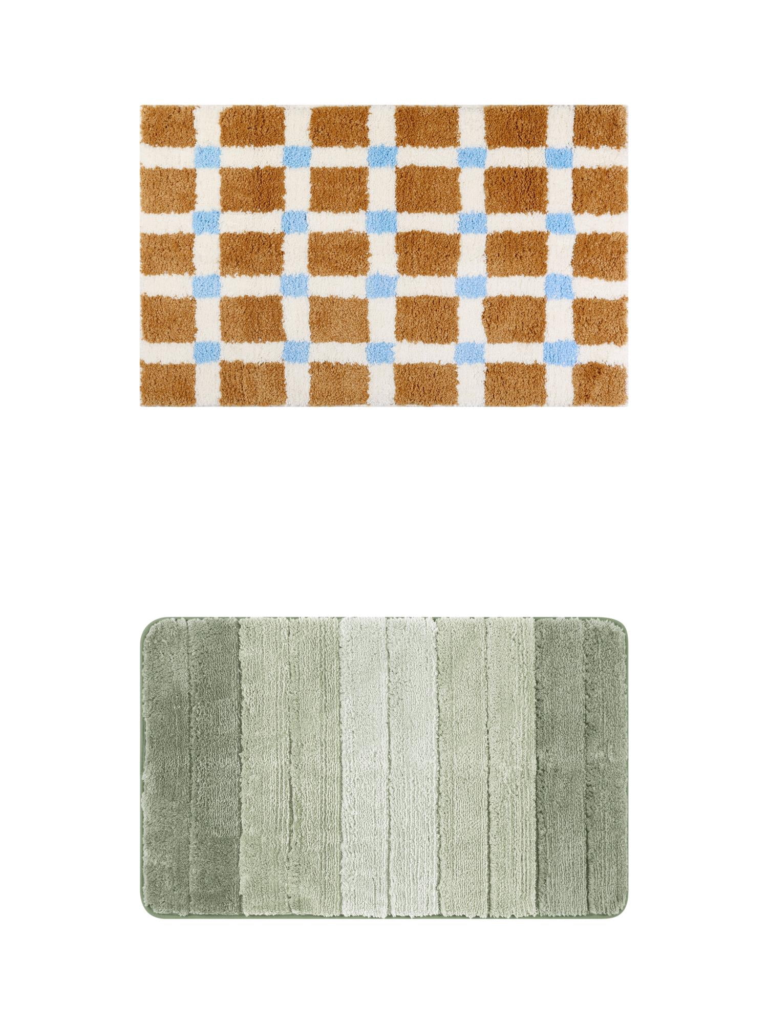Unique Bargains 2 Pcs Plush Gradient Bath Rugs Deep Brown/Green Stripes 16" x 24"