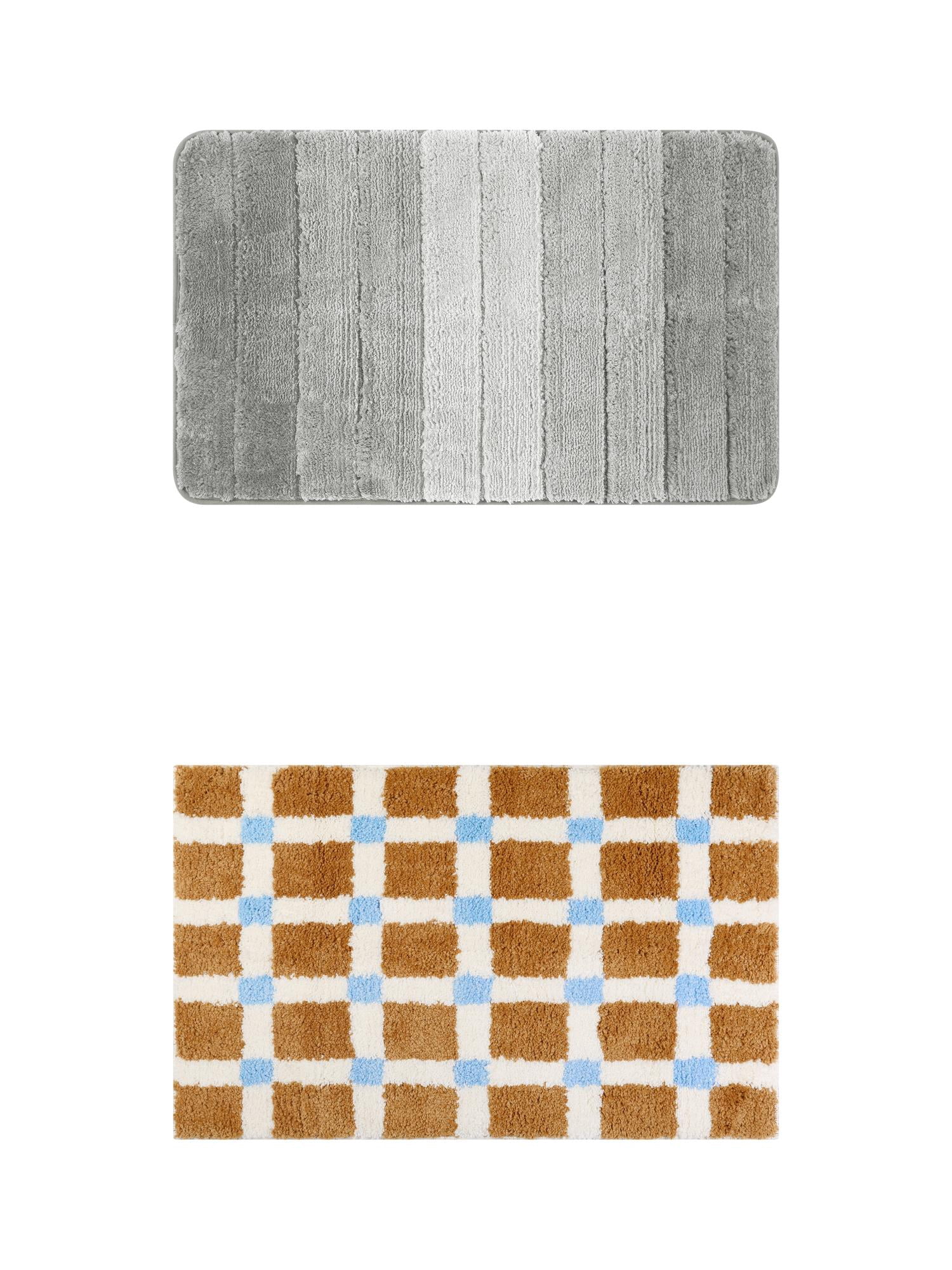 Unique Bargains 2 Pcs Plush Gradient Bath Rugs Deep Brown/Grey 20" x 32"