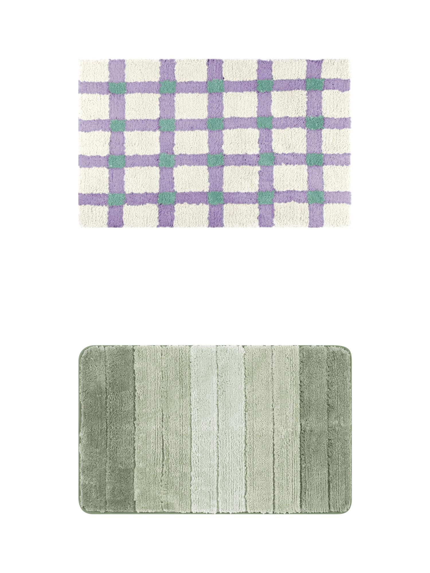 Unique Bargains 2 Pcs Plush Gradient Bath Rugs Green/Purple Green 16" x 24"