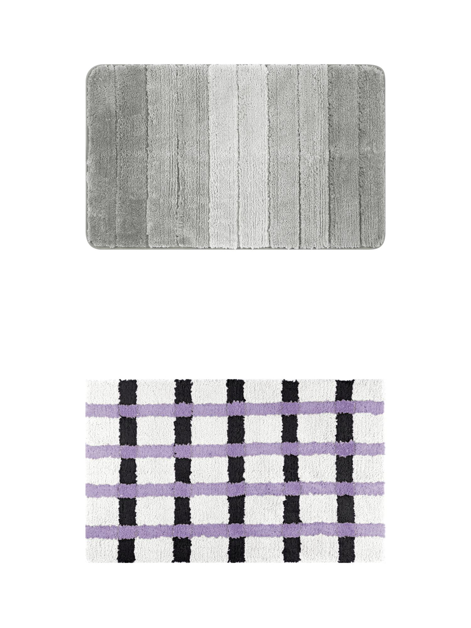 Unique Bargains 2 Pcs Plush Gradient Bath Rugs Grey/Purple Black 16" x 24"