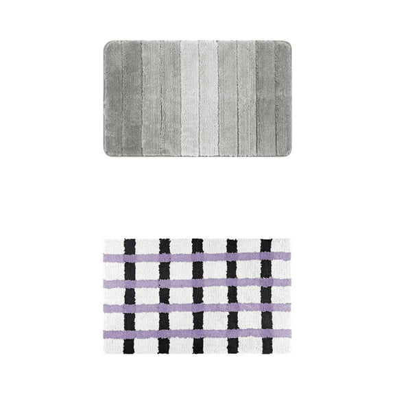 Unique Bargains 2 Pcs Plush Gradient Bath Rugs Grey/Purple Black 16" x 24"