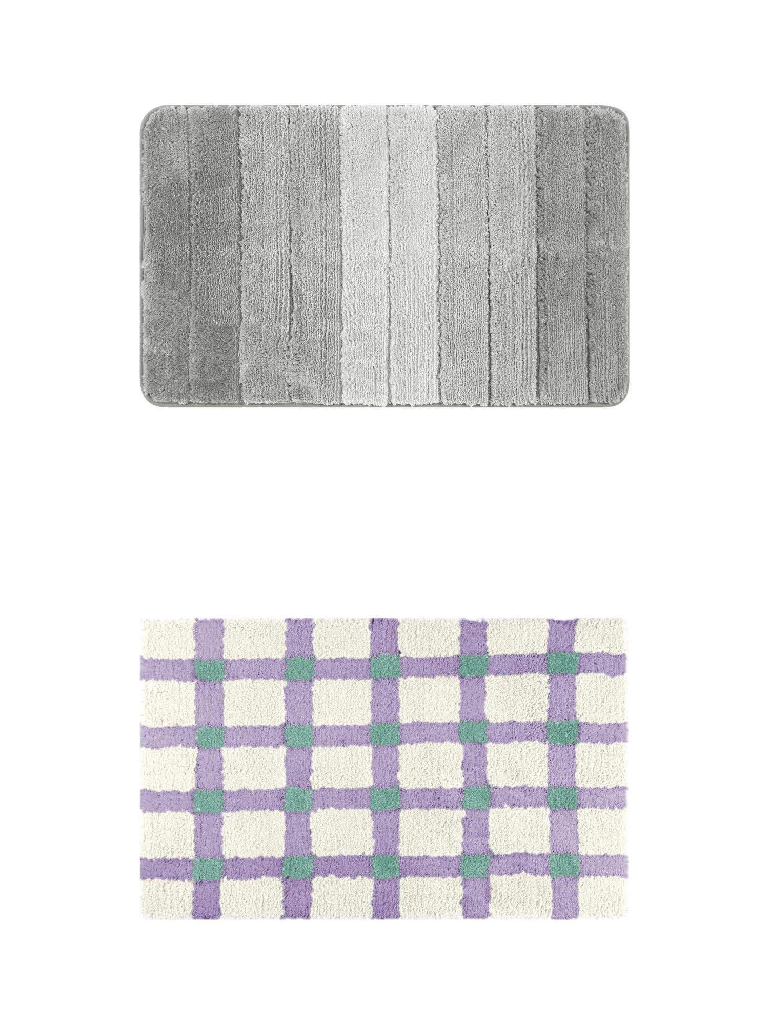 Unique Bargains 2 Pcs Plush Gradient Bath Rugs Grey/Purple Green 16" x 24"