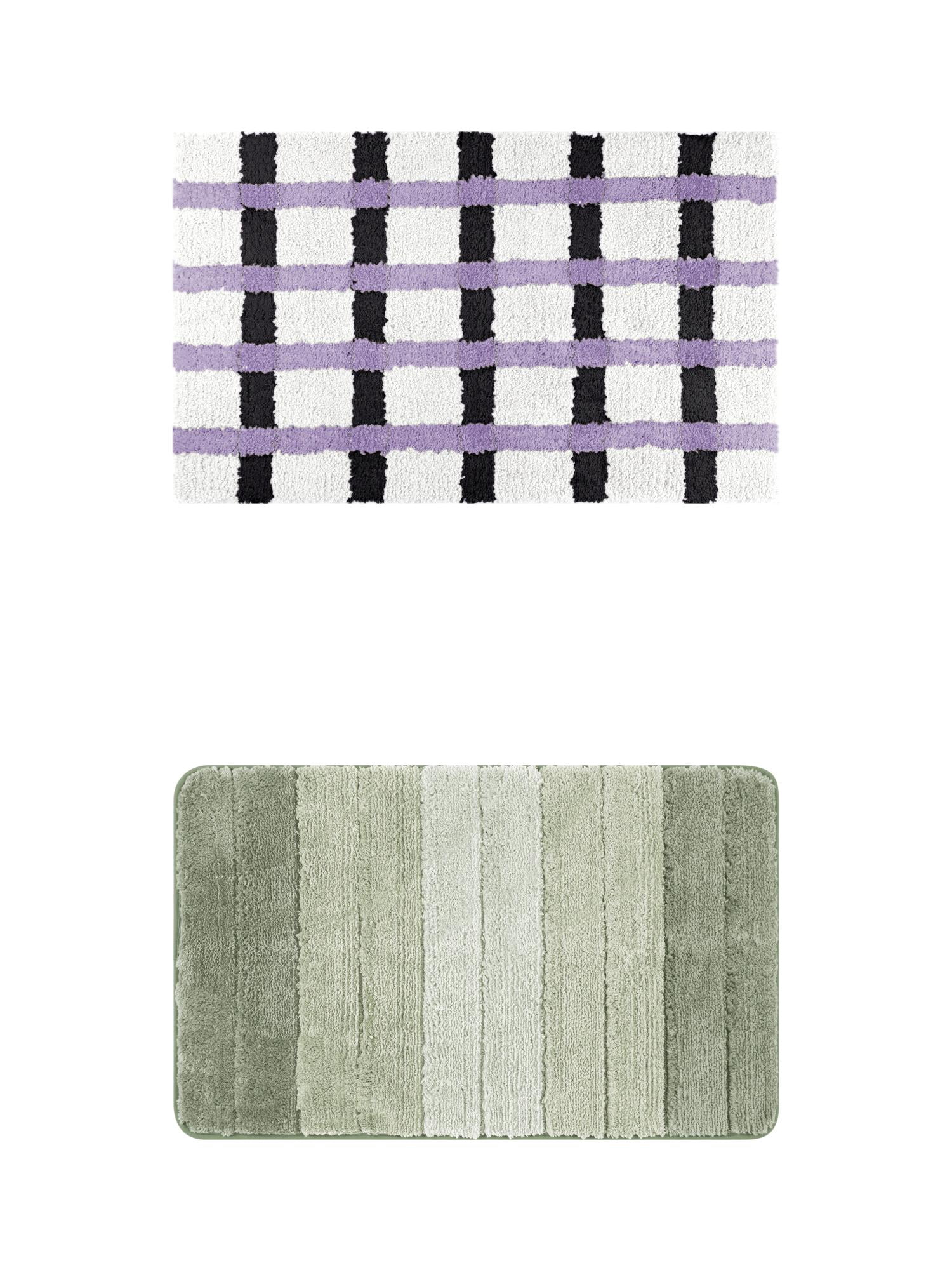 Unique Bargains 2 Pcs Plush Gradient Bath Rugs Purple Black/Green 16" x 24"