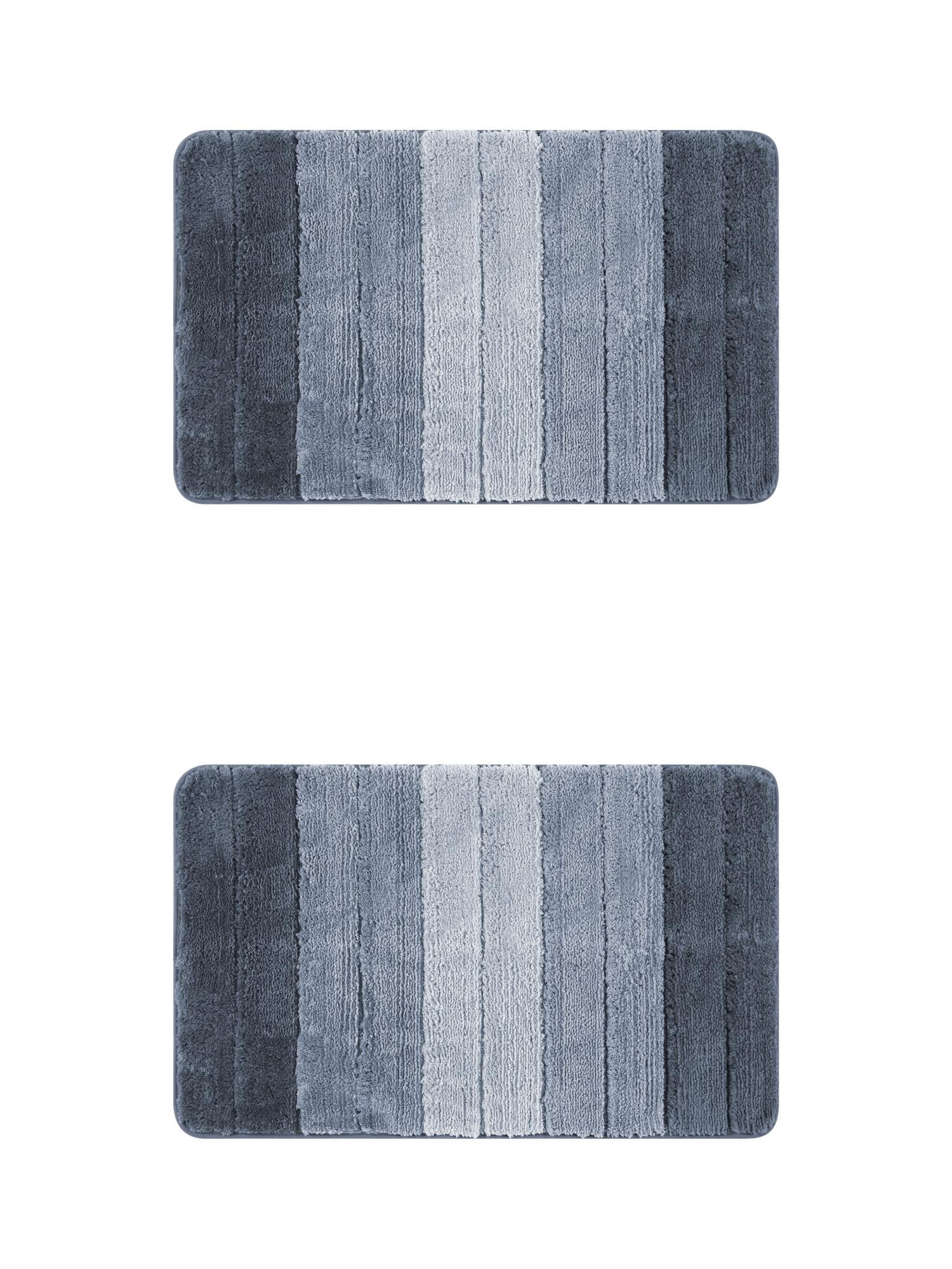 Unique Bargains 2 Pcs Plush Gradient Striped Bath Mats Microfiber Shaggy Rugs Blue 16" x 24"/20" x 32"