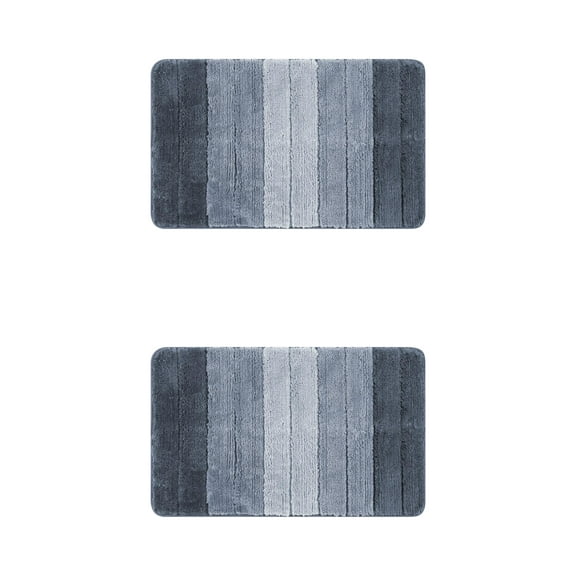 Unique Bargains 2 Pcs Plush Gradient Striped Bath Mats Microfiber Shaggy Rugs Blue 16" x 24"
