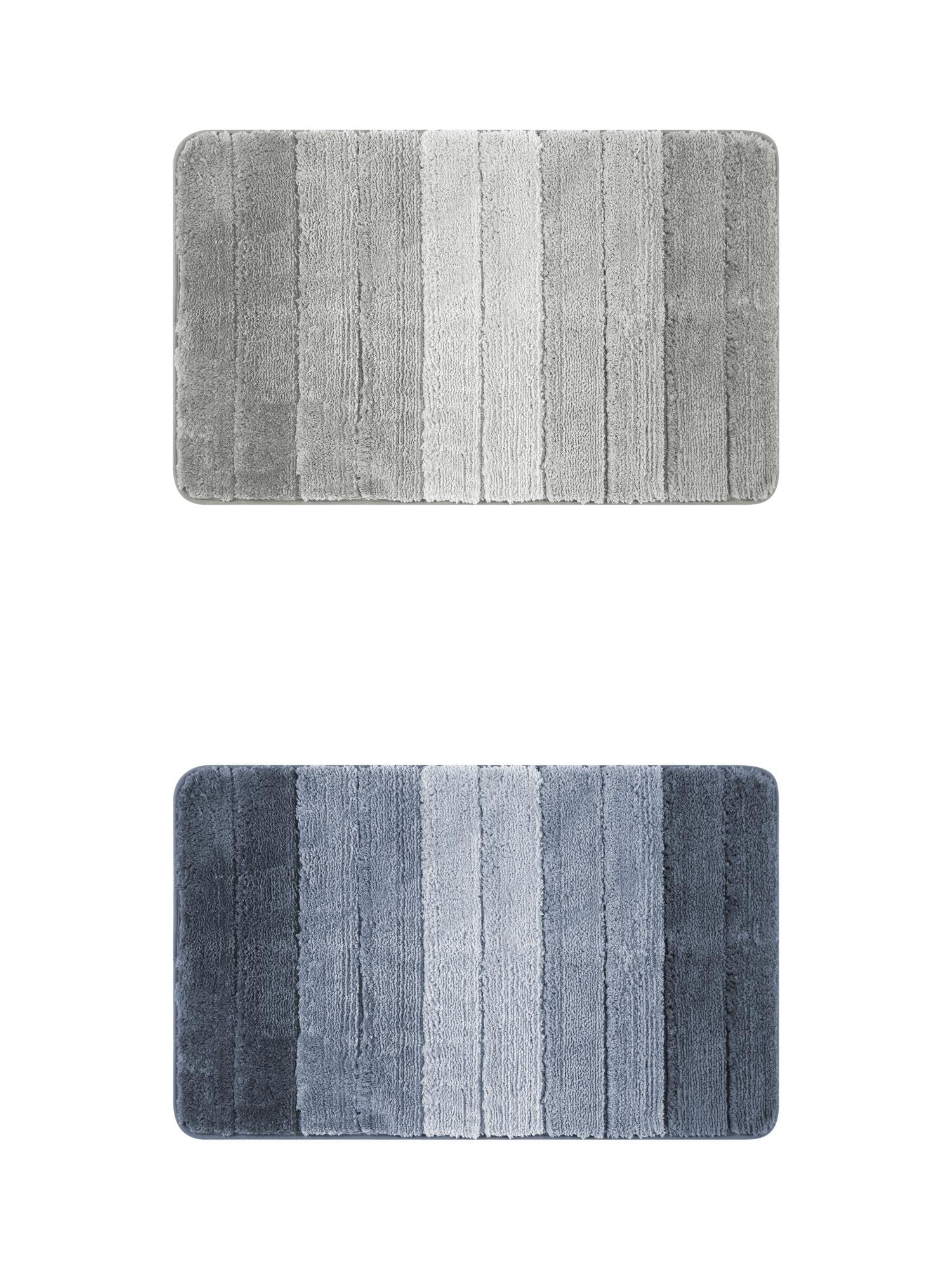 Unique Bargains 2 Pcs Plush Gradient Striped Bath Mats Microfiber Shaggy Rugs Blue/Grey 16" x 24"