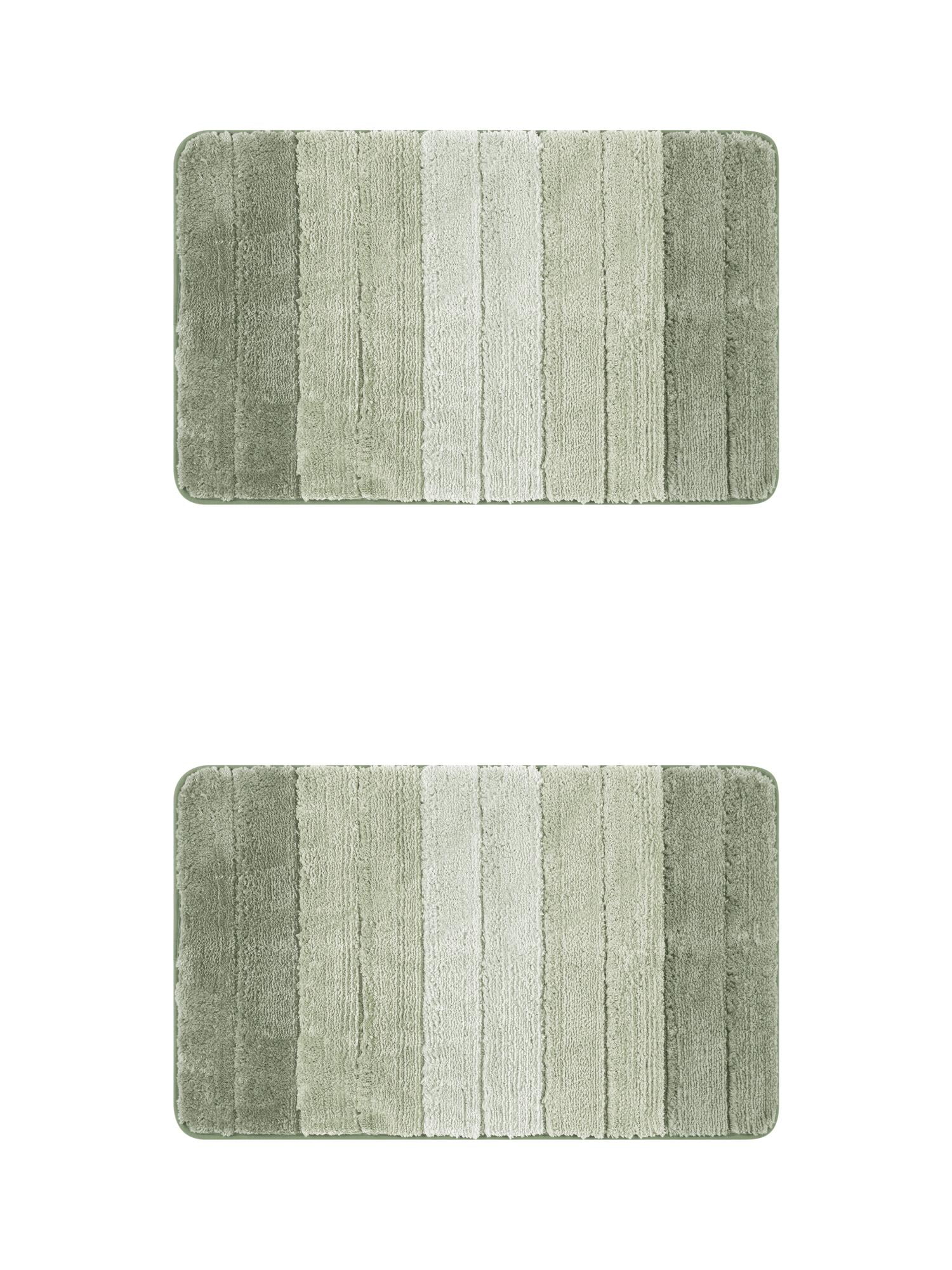 Unique Bargains 2 Pcs Plush Gradient Striped Bath Mats Microfiber Shaggy Rugs Green 16" x 24"